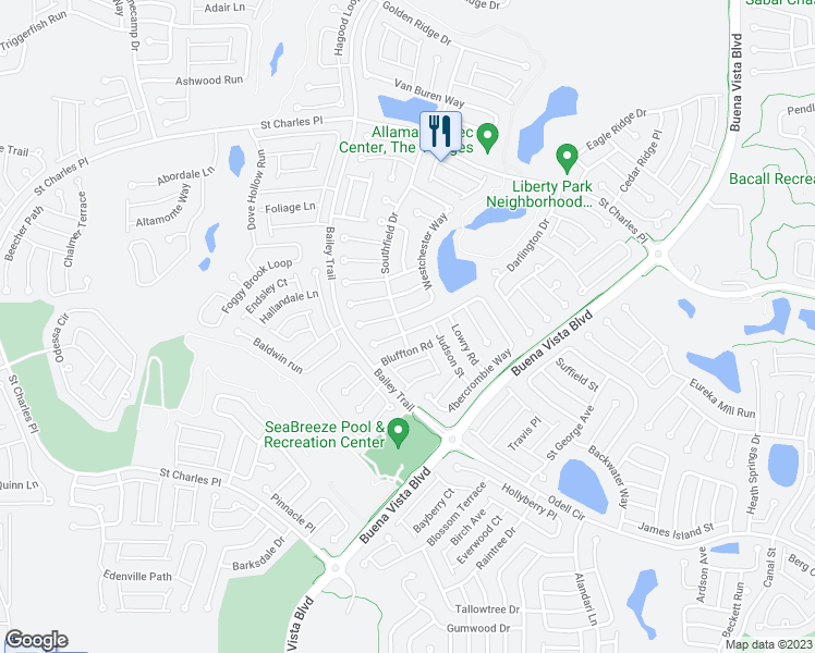 map of restaurants, bars, coffee shops, grocery stores, and more near 1631 Abercrombie Way in The Villages