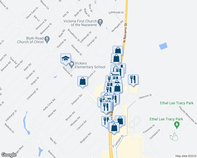 map of restaurants, bars, coffee shops, grocery stores, and more near 910 Simpson Road in Victoria