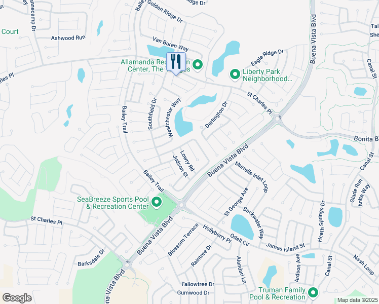 map of restaurants, bars, coffee shops, grocery stores, and more near 2218 Peak Place in The Villages