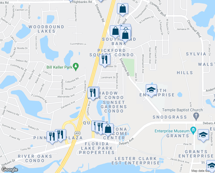 map of restaurants, bars, coffee shops, grocery stores, and more near 141 Cascade Street in Deltona