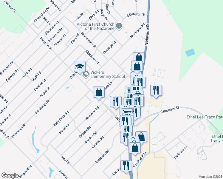 map of restaurants, bars, coffee shops, grocery stores, and more near 908 McLane Lane in Victoria
