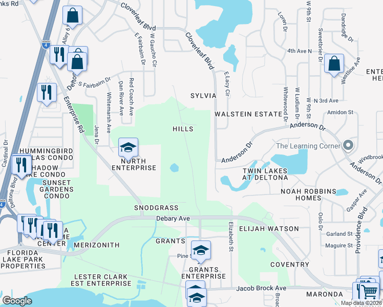 map of restaurants, bars, coffee shops, grocery stores, and more near 409 North Road in Deltona