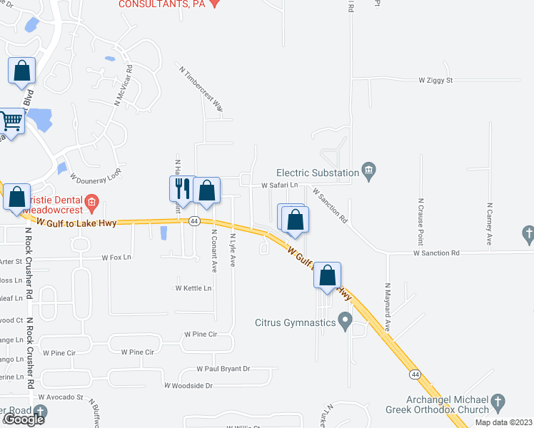 map of restaurants, bars, coffee shops, grocery stores, and more near 1150 North Tiger Point in Lecanto