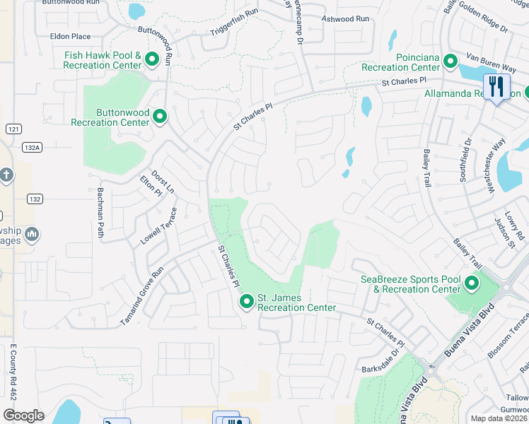 map of restaurants, bars, coffee shops, grocery stores, and more near 2118 Odessa Circle in The Villages