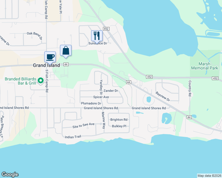 map of restaurants, bars, coffee shops, grocery stores, and more near 3163 Zander Drive in Eustis