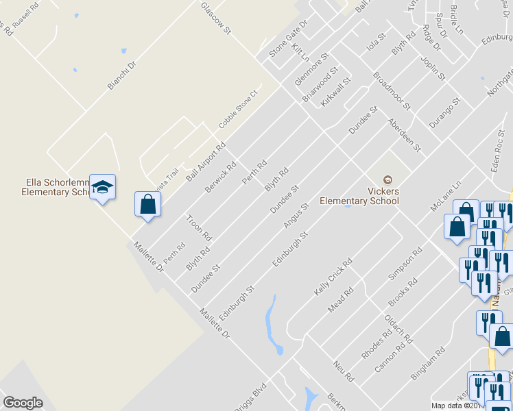 map of restaurants, bars, coffee shops, grocery stores, and more near 405 Blyth Road in Victoria