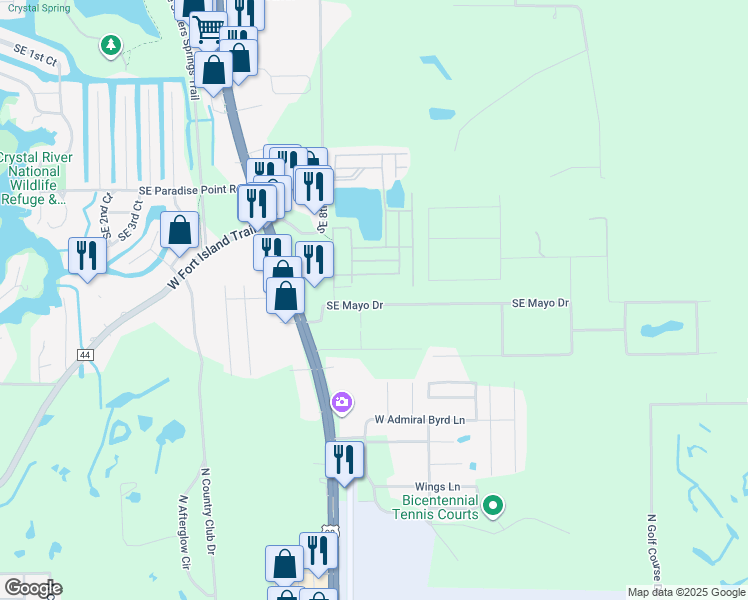 map of restaurants, bars, coffee shops, grocery stores, and more near 919 Southeast Mayo Drive in Crystal River