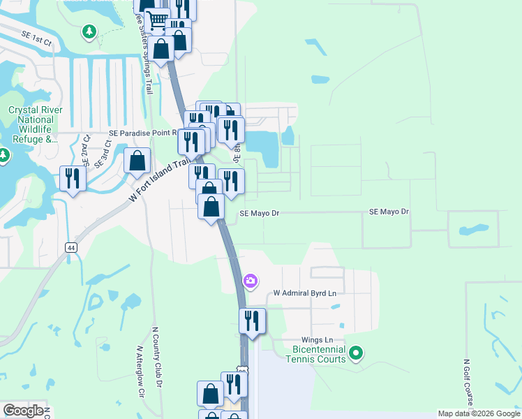map of restaurants, bars, coffee shops, grocery stores, and more near 919 Southeast Mayo Drive in Crystal River