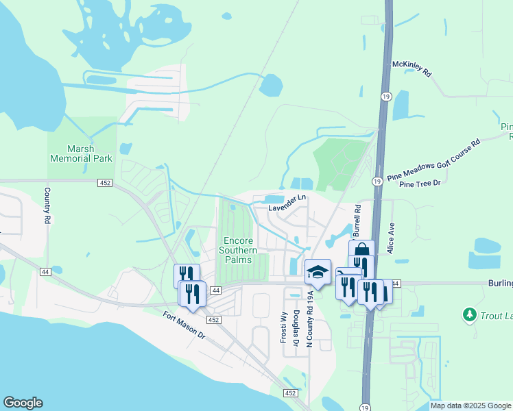 map of restaurants, bars, coffee shops, grocery stores, and more near 8 Royal Drive in Eustis