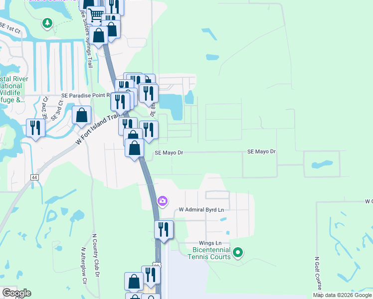 map of restaurants, bars, coffee shops, grocery stores, and more near 919 Southeast Mayo Drive in Crystal River