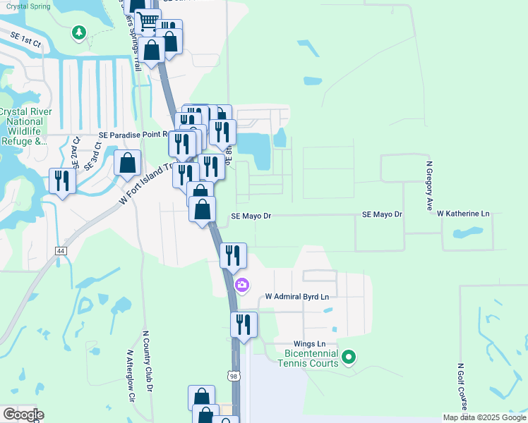 map of restaurants, bars, coffee shops, grocery stores, and more near 919 Southeast Mayo Drive in Crystal River