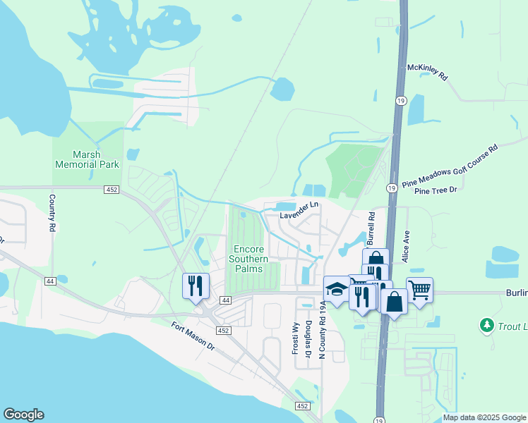 map of restaurants, bars, coffee shops, grocery stores, and more near 8 Royal Drive in Eustis