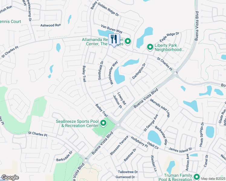 map of restaurants, bars, coffee shops, grocery stores, and more near 1597 Abercrombie Way in The Villages