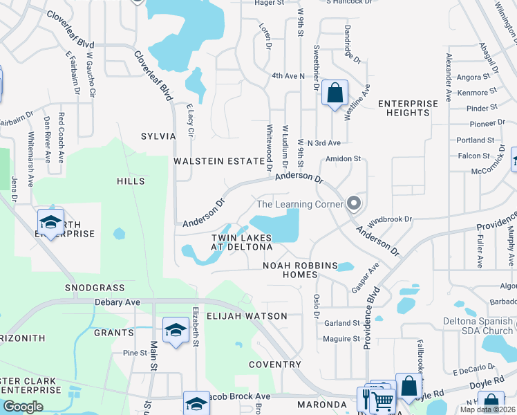 map of restaurants, bars, coffee shops, grocery stores, and more near 721 Mountain Ash Way in Deltona