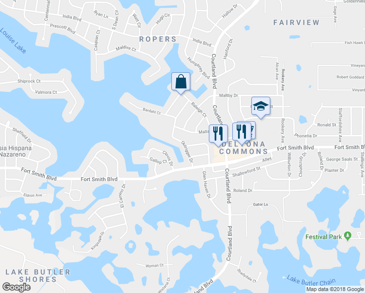 map of restaurants, bars, coffee shops, grocery stores, and more near 630 Outrigger Drive in Deltona