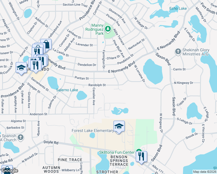 map of restaurants, bars, coffee shops, grocery stores, and more near 1561 Randolph Street in Deltona