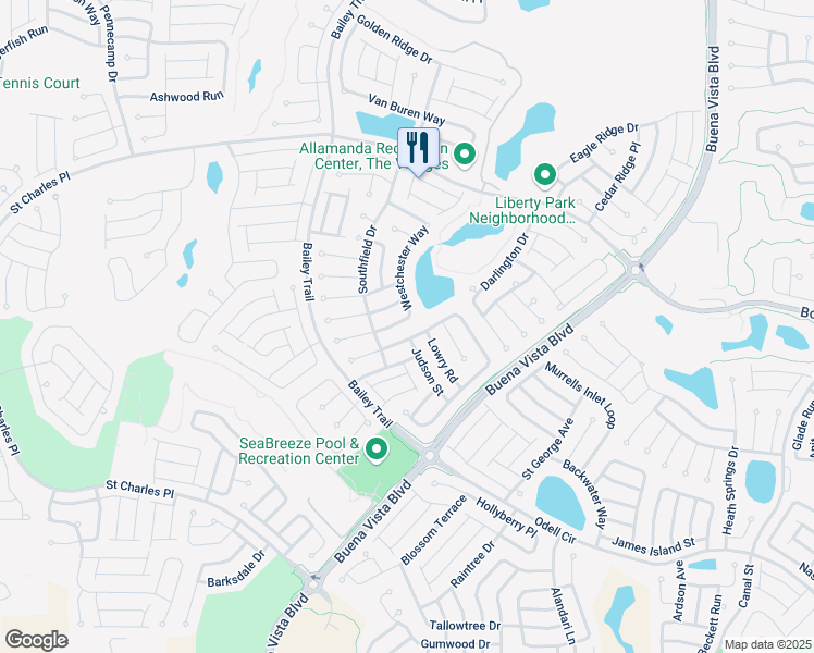 map of restaurants, bars, coffee shops, grocery stores, and more near 2195 Westchester Way in The Villages