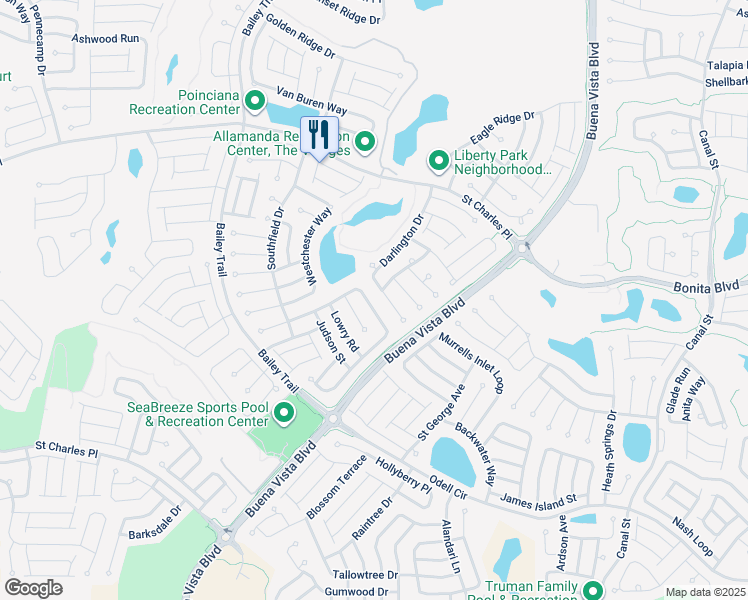 map of restaurants, bars, coffee shops, grocery stores, and more near 1521 Abercrombie Way in The Villages