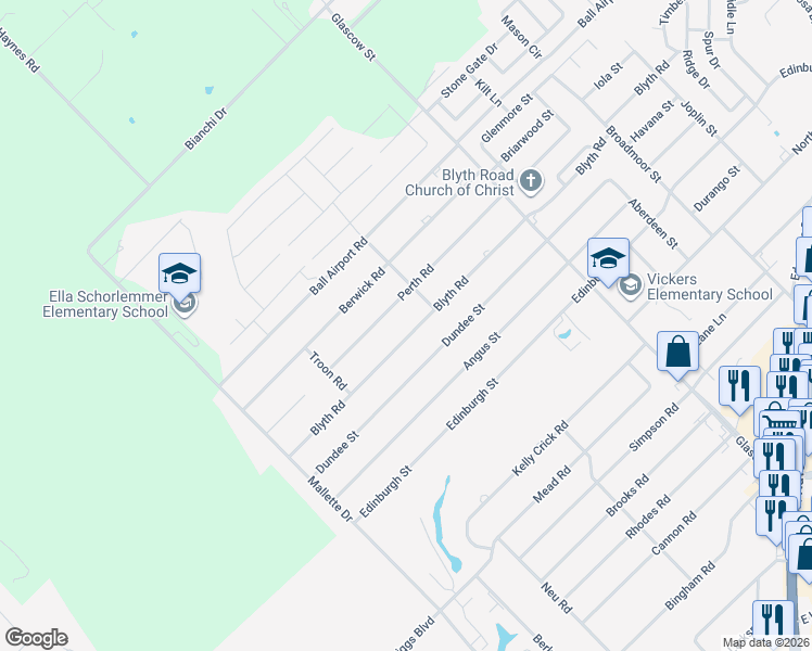 map of restaurants, bars, coffee shops, grocery stores, and more near 405 Blyth Road in Victoria