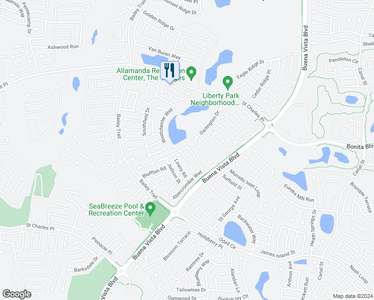 map of restaurants, bars, coffee shops, grocery stores, and more near 1536 Abercrombie Way in The Villages