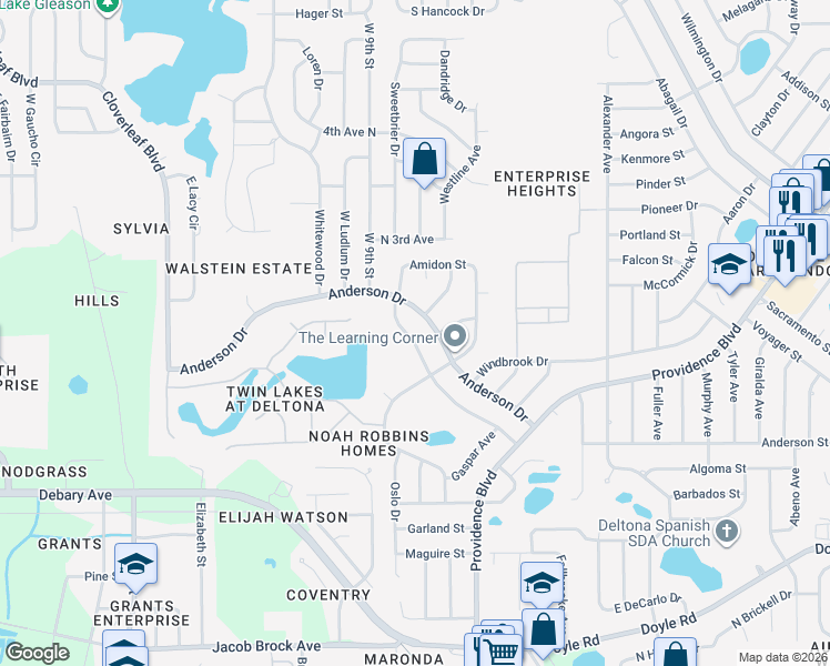 map of restaurants, bars, coffee shops, grocery stores, and more near 649 Nardello Drive in Deltona
