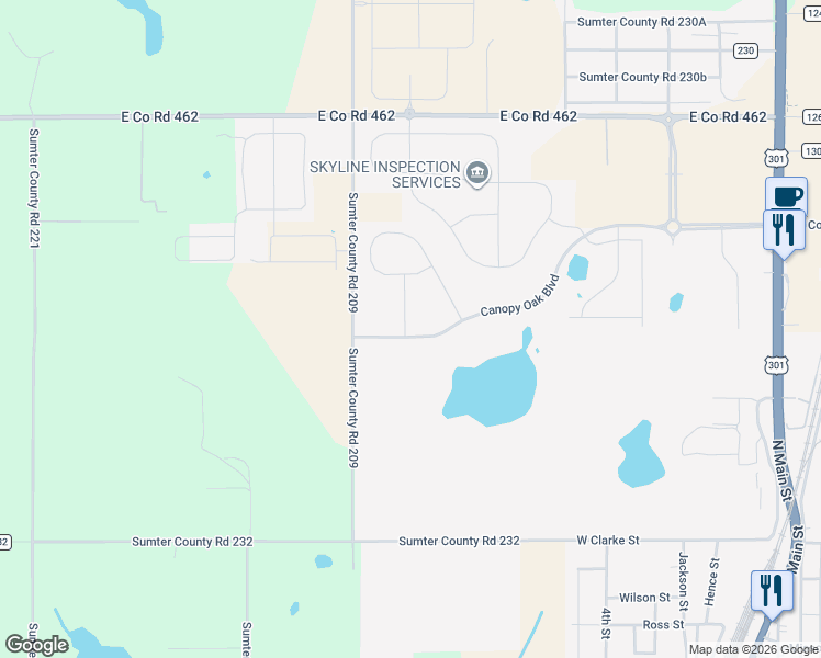 map of restaurants, bars, coffee shops, grocery stores, and more near 7801-8699 County Road 209 in Wildwood