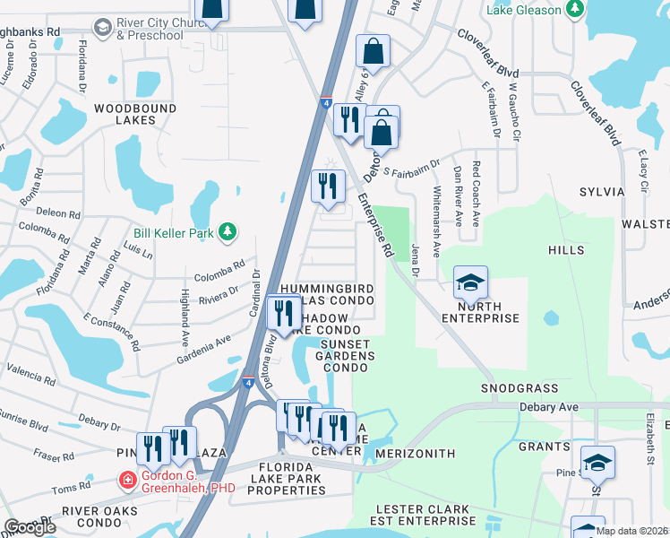 map of restaurants, bars, coffee shops, grocery stores, and more near 141 Landmark Street in Deltona