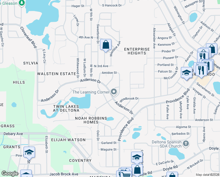 map of restaurants, bars, coffee shops, grocery stores, and more near 602 Gallaway Terrace in Deltona