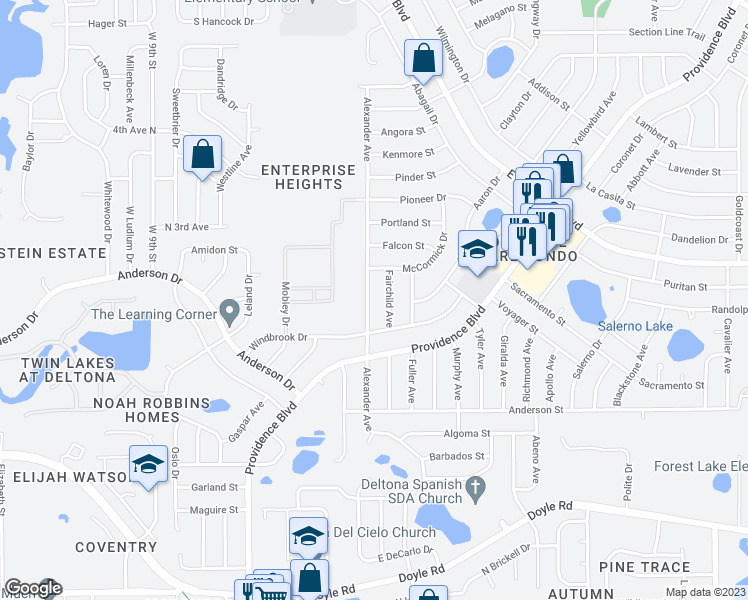 map of restaurants, bars, coffee shops, grocery stores, and more near 659 Alexander Avenue in Deltona