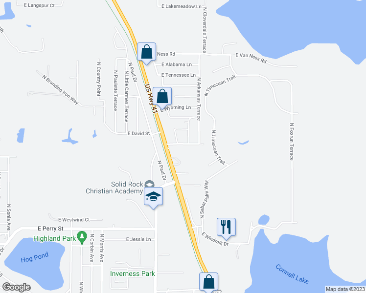 map of restaurants, bars, coffee shops, grocery stores, and more near 4286 East Louisiana Lane in Hernando