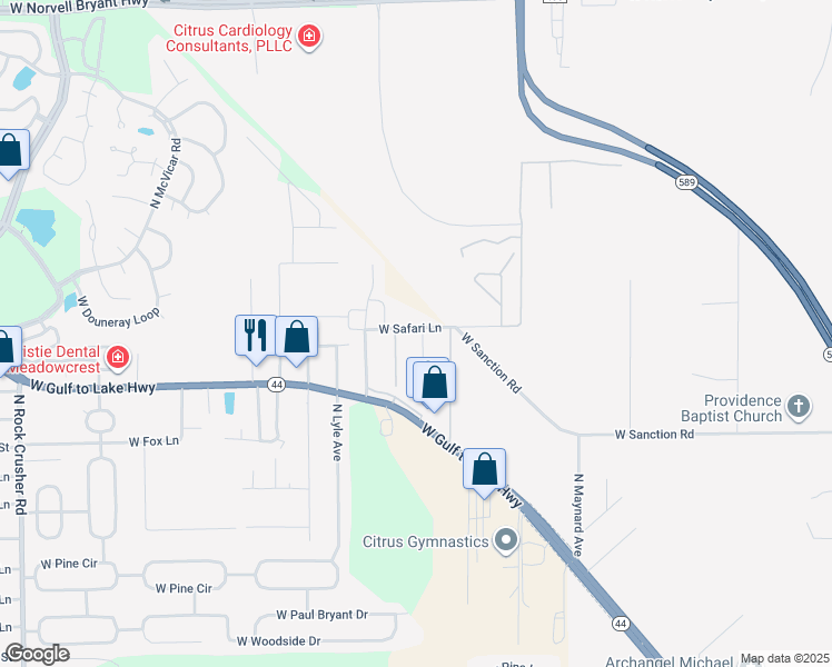 map of restaurants, bars, coffee shops, grocery stores, and more near 5411 West Safari Lane in Lecanto