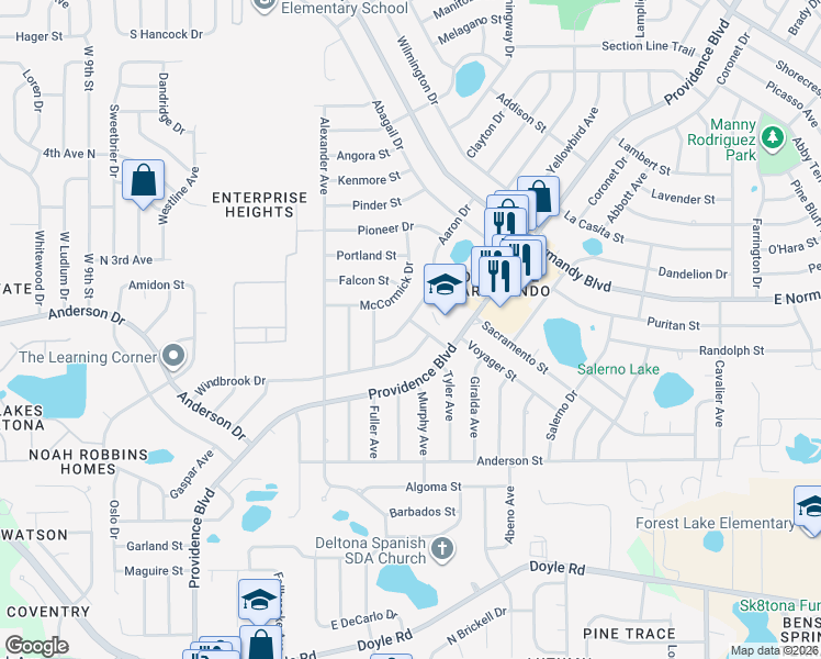 map of restaurants, bars, coffee shops, grocery stores, and more near 1101 Marshall Street in Deltona