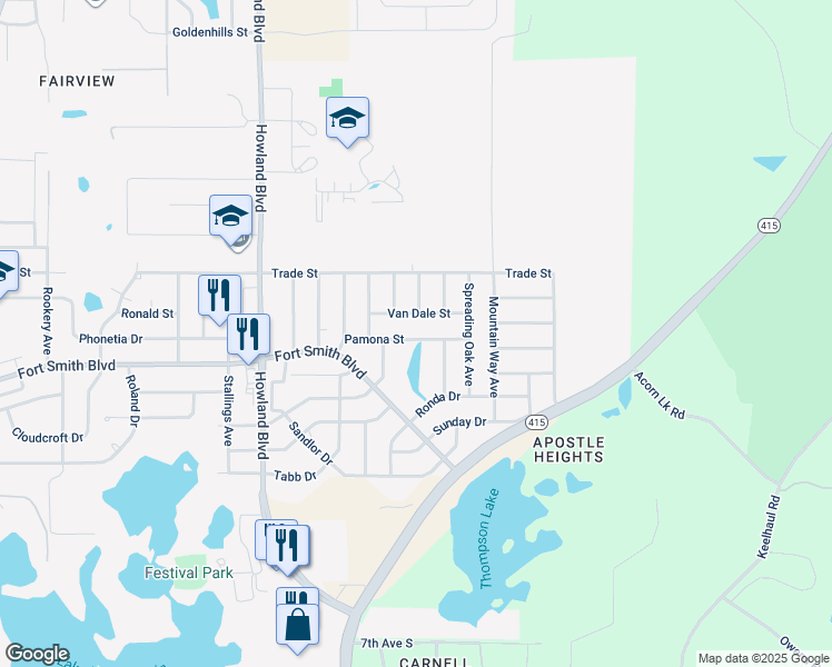 map of restaurants, bars, coffee shops, grocery stores, and more near 3669 Pamona Street in Deltona