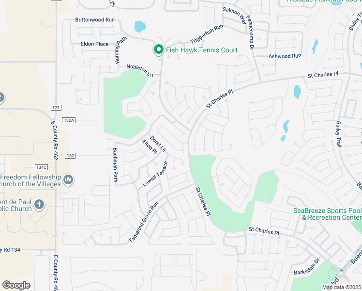 map of restaurants, bars, coffee shops, grocery stores, and more near 2242 Crestview Street in The Villages