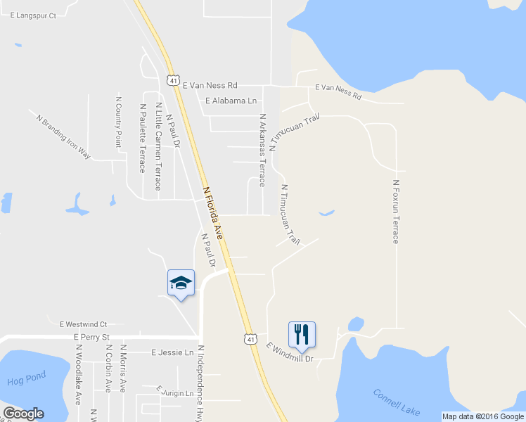 map of restaurants, bars, coffee shops, grocery stores, and more near 1685 North Arkansas Terrace in Hernando