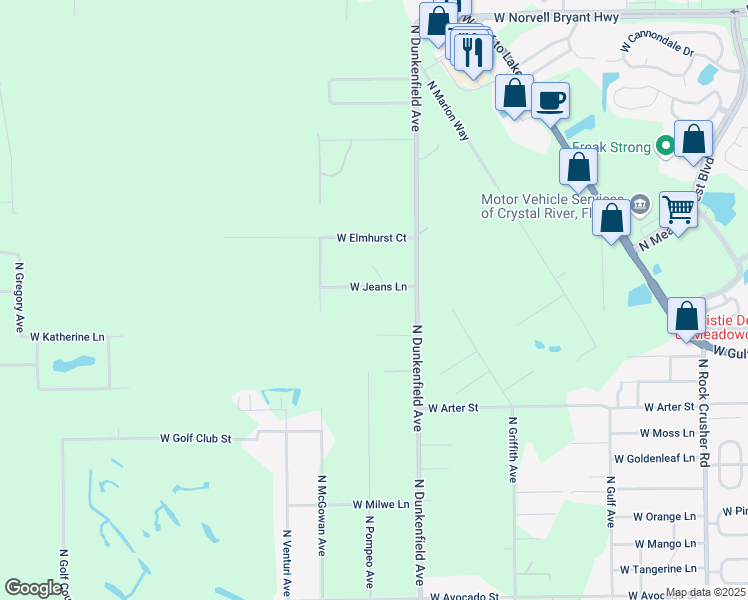 map of restaurants, bars, coffee shops, grocery stores, and more near 7076 W Jeans Ln in Crystal River