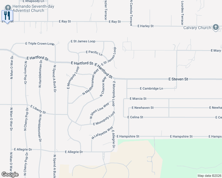map of restaurants, bars, coffee shops, grocery stores, and more near 1885 East Monopoly Loop in Inverness