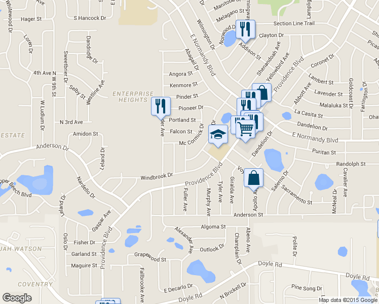 map of restaurants, bars, coffee shops, grocery stores, and more near 679 Pyramid Avenue in Deltona