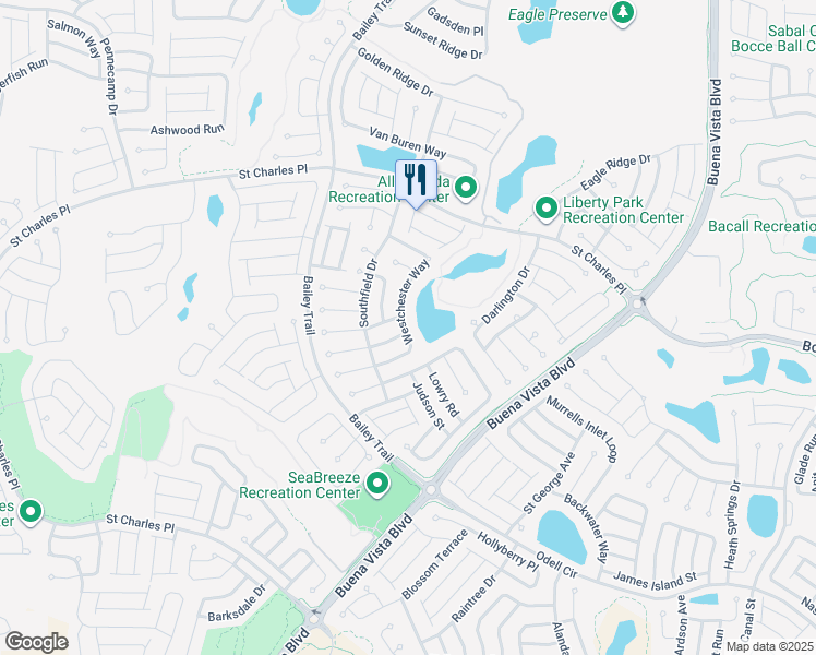 map of restaurants, bars, coffee shops, grocery stores, and more near 2155 Westchester Way in The Villages