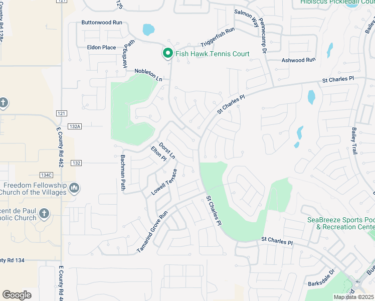 map of restaurants, bars, coffee shops, grocery stores, and more near 2242 Crestview Street in The Villages