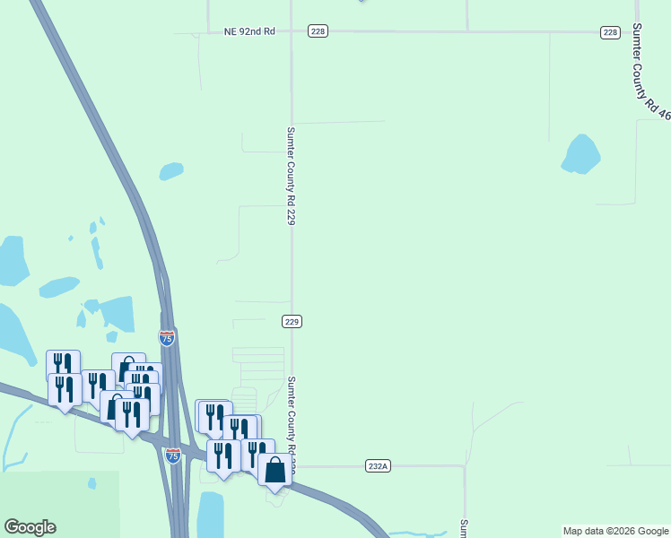 map of restaurants, bars, coffee shops, grocery stores, and more near 9192 County Road 241 in Wildwood