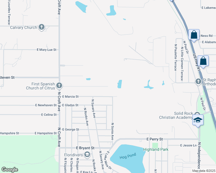 map of restaurants, bars, coffee shops, grocery stores, and more near 3356 East Crown Drive in Inverness