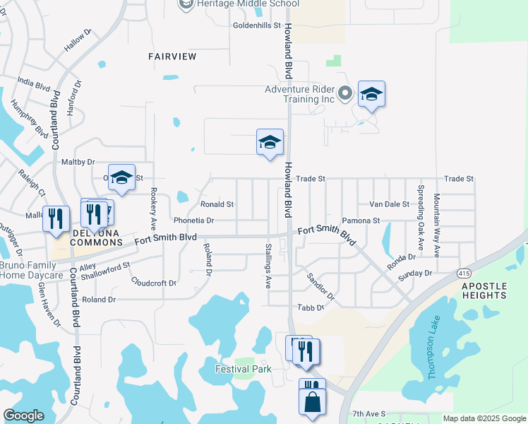map of restaurants, bars, coffee shops, grocery stores, and more near 638 Stallings Avenue in Deltona