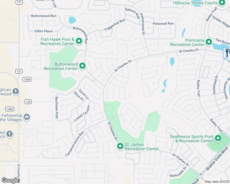 map of restaurants, bars, coffee shops, grocery stores, and more near 2129 Percival Way in The Villages