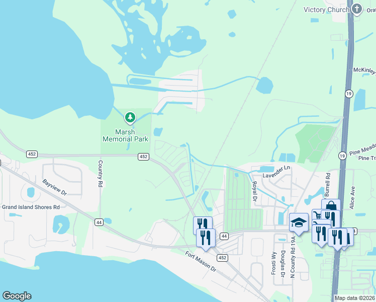 map of restaurants, bars, coffee shops, grocery stores, and more near 1089 Rainbow Circle in Eustis