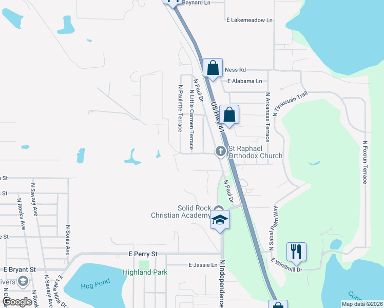 map of restaurants, bars, coffee shops, grocery stores, and more near 4000 East David Street in Inverness