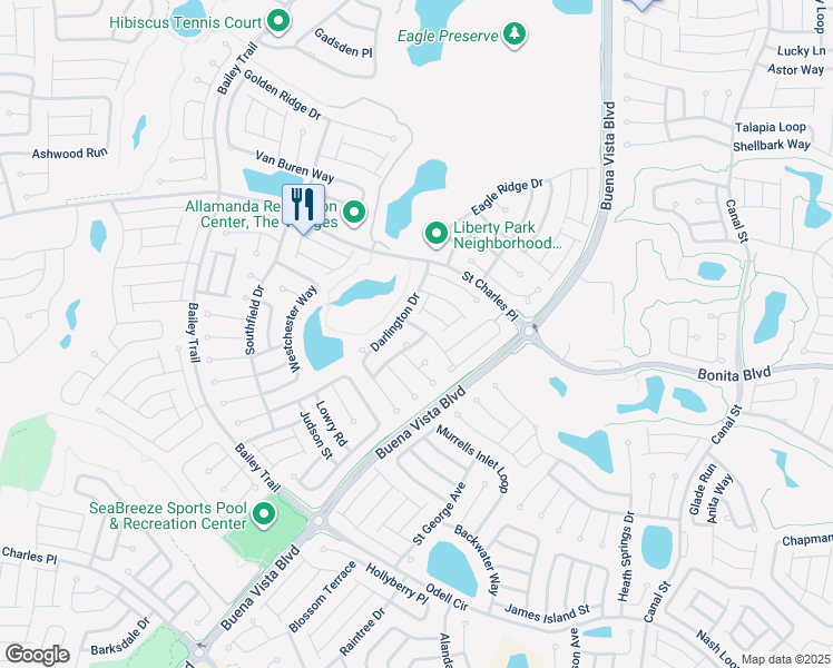 map of restaurants, bars, coffee shops, grocery stores, and more near 1428 Greenville Way in The Villages