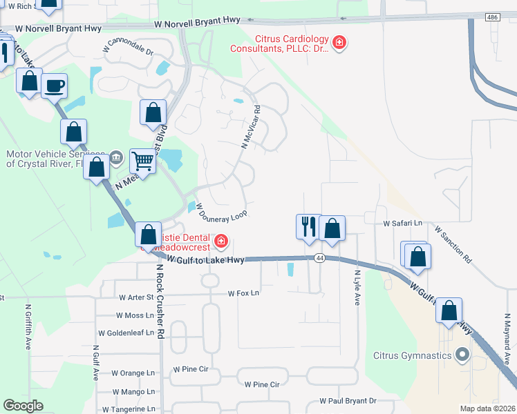 map of restaurants, bars, coffee shops, grocery stores, and more near 1407 North Chapel Cross Loop in Crystal River