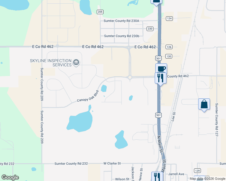 map of restaurants, bars, coffee shops, grocery stores, and more near 8616 U.S. 301 in Wildwood