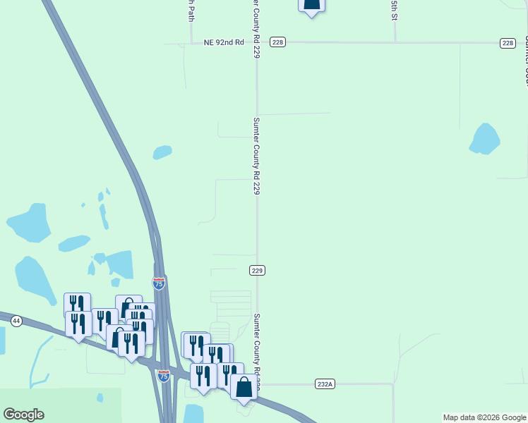 map of restaurants, bars, coffee shops, grocery stores, and more near 8611-8699 County Road 229 in Wildwood